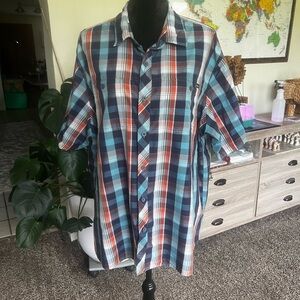 Eddie Bauer Casual Button Down Shirt Blue Red